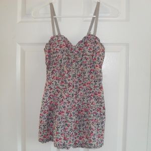 Floral Tank Top, Gray with Pink and Purple Flowers